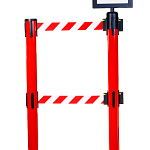 Металлическая стойка ограждения BarrierBelt® 511R с красно-белыми лентами 3,65 метра