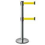 Имидж-стойка BarrierBelt® 11 с двумя лентами желтого цвета длиной 3,65 метра